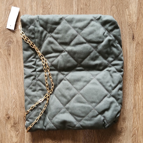 LOFT Quilted Hobo Bag - Dark Green Shoulder Bag with Gold Chain - NWT - Picture 5 of 7